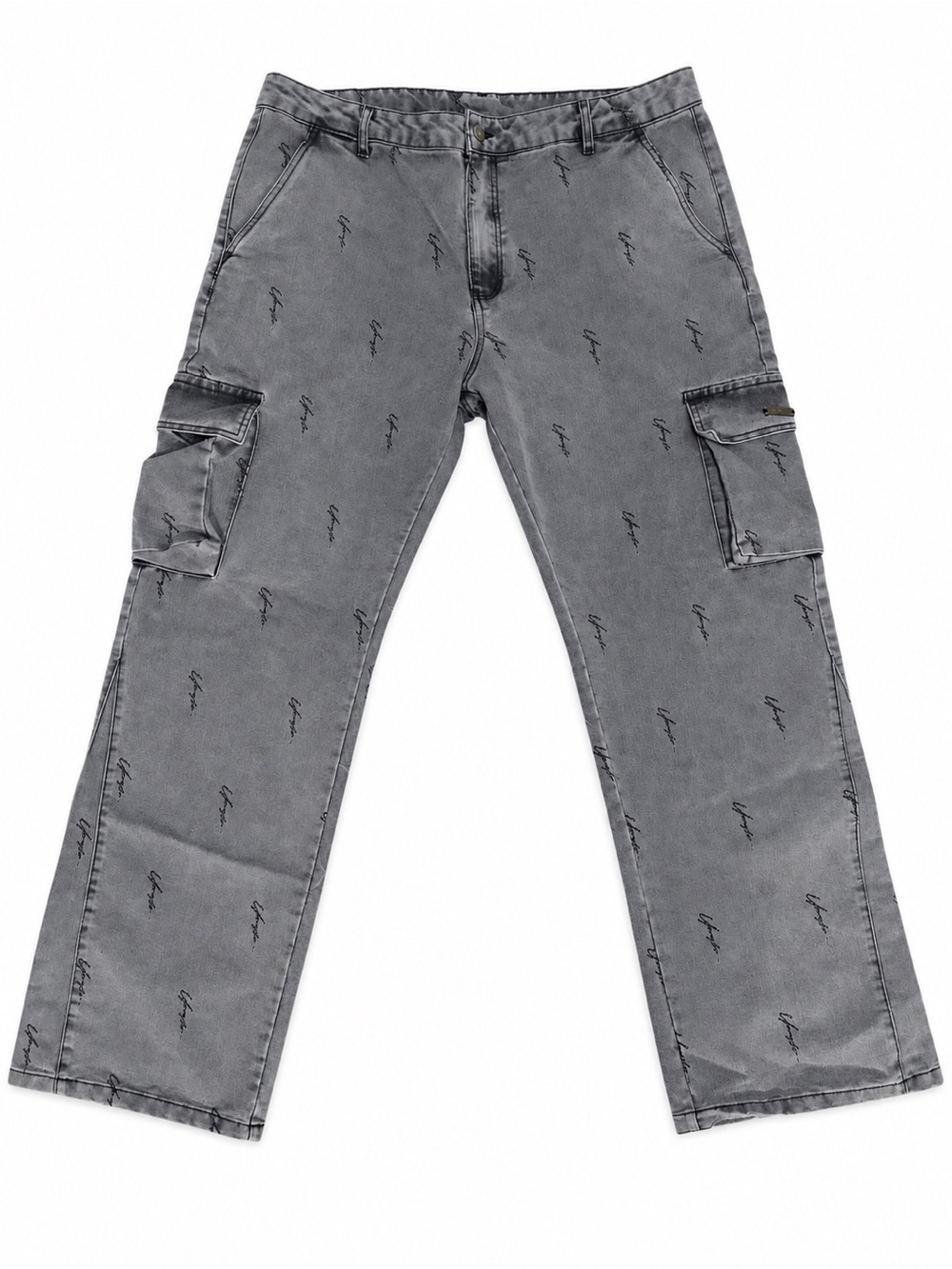 YoungLA Washed Gray Script Cargo Pants